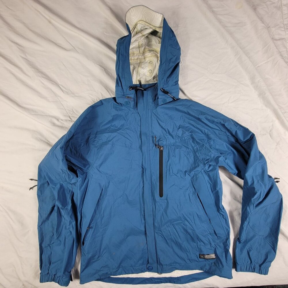 REI Mens Medium Blue Rain Windbreaker Jacket Casual Outdoors Winter Camping
